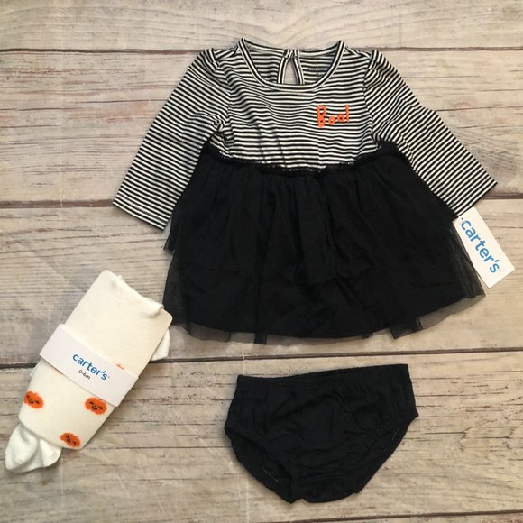 Carter's Baby "Boo" Halloween Ruffle Dress w Pumpkin Tights, Size 3 Months NWTs - Picture 1 of 7